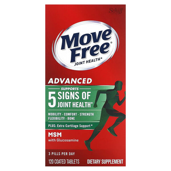 Move Free, Здоровье суставов, Advanced Plus MSM с Глюкозамином - 120 покрытых таблеток - Schiff Schiff
