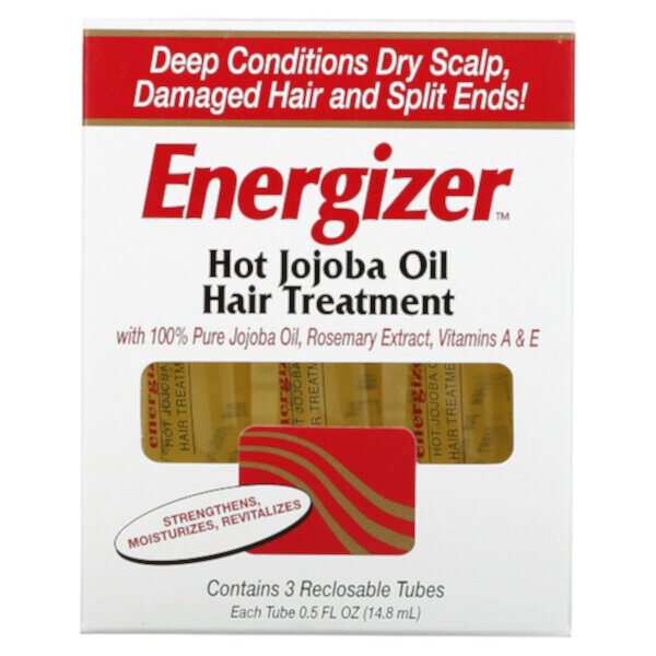 Energizer, Горячее средство для ухода за волосами с маслом жожоба, 3 многоразовых тюбика, по 0,5 ж. унц. (14,8 мл) каждый Hobe Labs