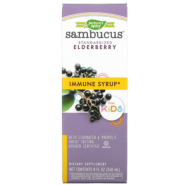 Sambucus for Kids, Стандартизированная бузина, сироп для иммунитета, 8 жидких унций (240 мл) Nature's Way
