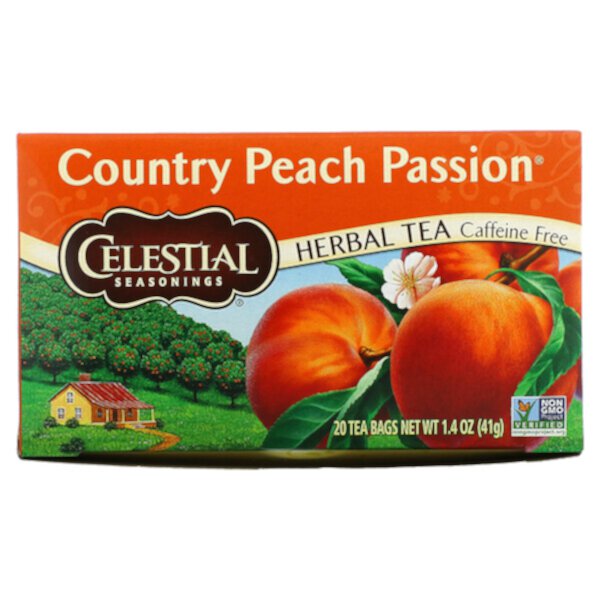 Herbal Tea, Country Peach Passion, без кофеина, 20 чайных пакетиков, 1,4 унции (41 г) Celestial Seasonings