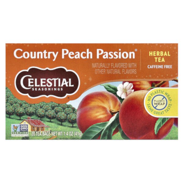 Herbal Tea, Country Peach Passion, без кофеина, 20 чайных пакетиков, 1,4 унции (41 г) Celestial Seasonings