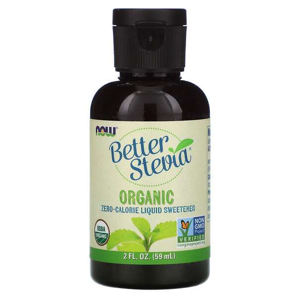 Organic Better Stevia, жидкий подсластитель с нулевой калорийностью, 2 жидких унции (59 мл) NOW Foods