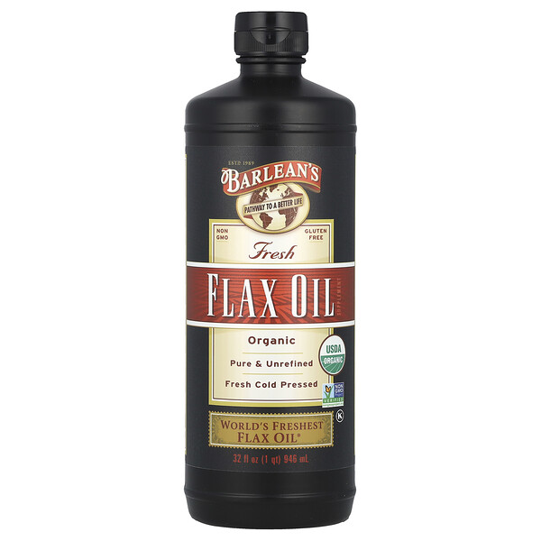 Organic, Fresh Flax Oil, 32 fl oz (Жидкие унции) (946 ml) Barlean's