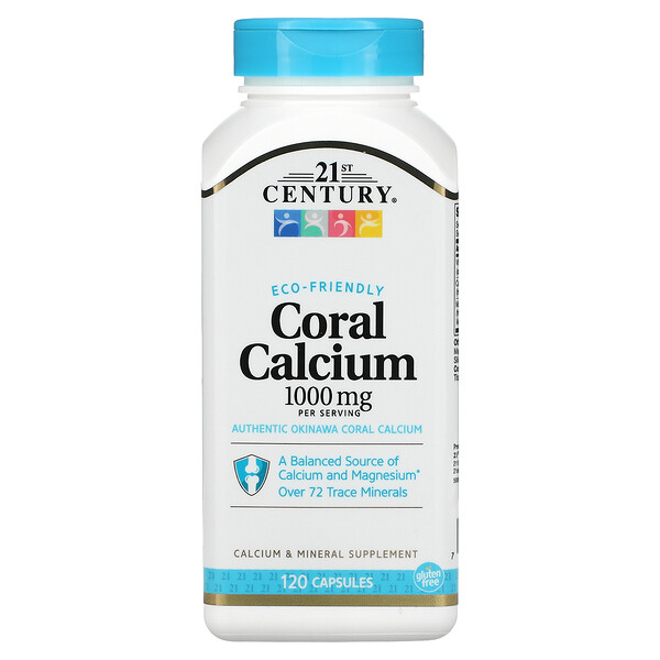 Коралловый кальций, 1000 мг, 120 капсул (250 мг в капсуле) 21st Century