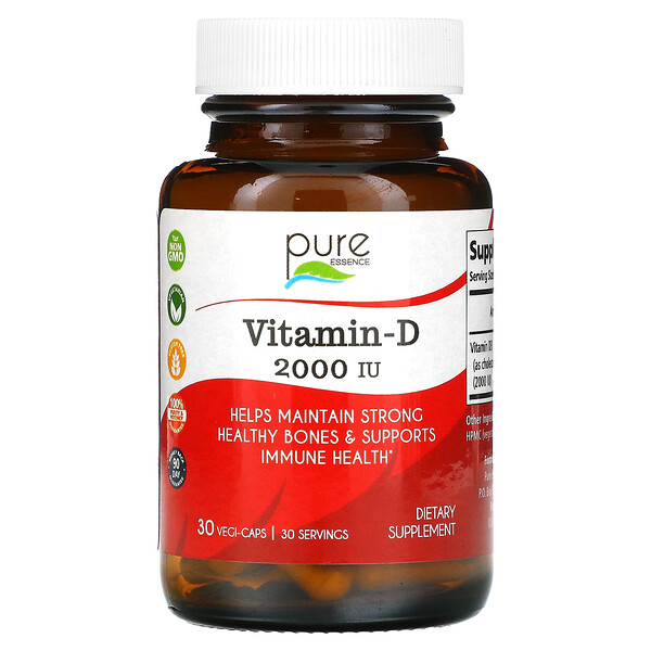 Витамин-D, 2000 МЕ, 30 растительных капсул Pure Essence