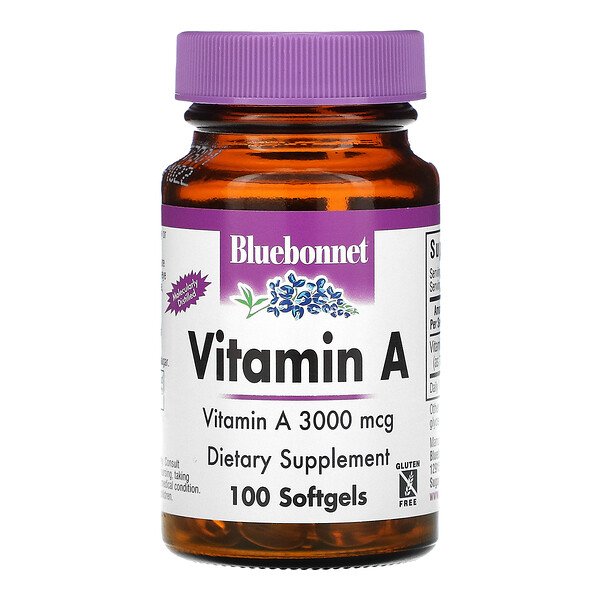 Витамин А, 3000 мкг, 100 мягких таблеток Bluebonnet Nutrition
