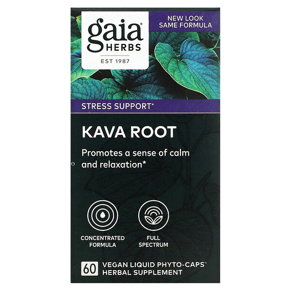 Kava Root, 60 веганских жидких фито-капсул Gaia Herbs