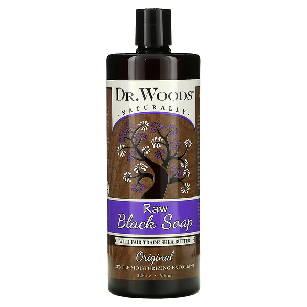 Raw Black Soap с маслом ши, продаваемым по принципам справедливой торговли, оригинальное, 32 жидких унции (946 мл) Dr. Woods