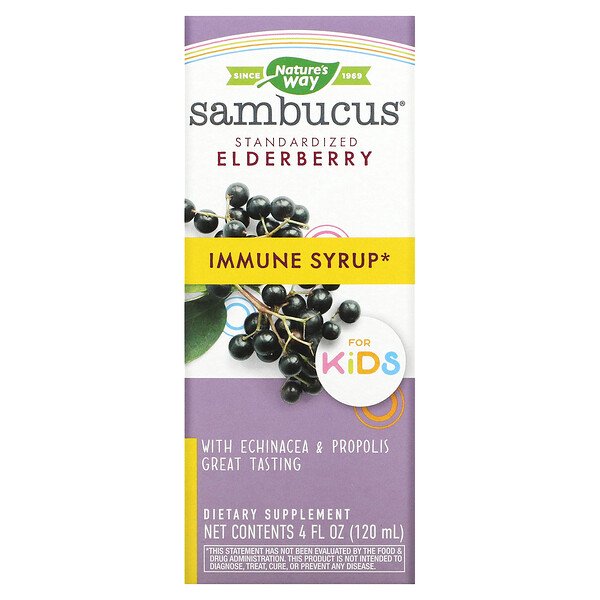 Sambucus for Kids, Стандартизированная бузина, сироп для иммунитета, 4 жидких унции (120 мл) Nature's Way