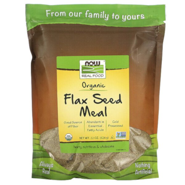 Real Food, Органическая мука из семян льна, 1,4 фунта (624 г) NOW Foods