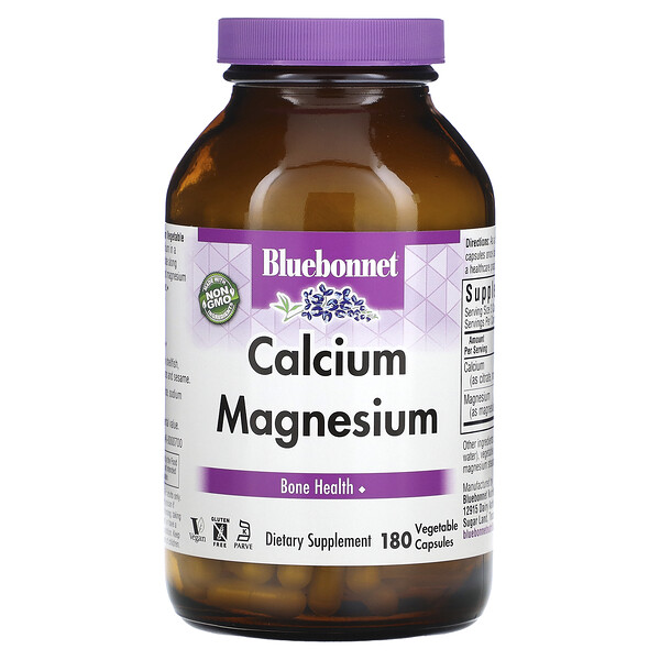 Кальций плюс магний, 180 капсул в растительной оболочке Bluebonnet Nutrition