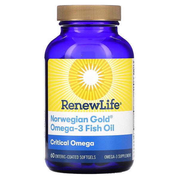 Critical Omega, Рыбий жир Norwegian Gold Omega-3, 60 мягких капсул с кишечнорастворимой оболочкой Renew Life