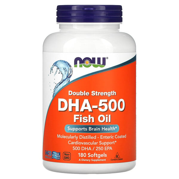 DHA-500 Удвоенная Сила, Рыбий Жир - 180 капсул - NOW Foods NOW Foods