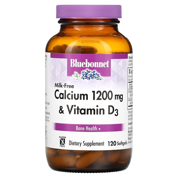 Кальций без молока и Витамин D3 - 1200 мг - 120 капсул - Bluebonnet Nutrition Bluebonnet Nutrition