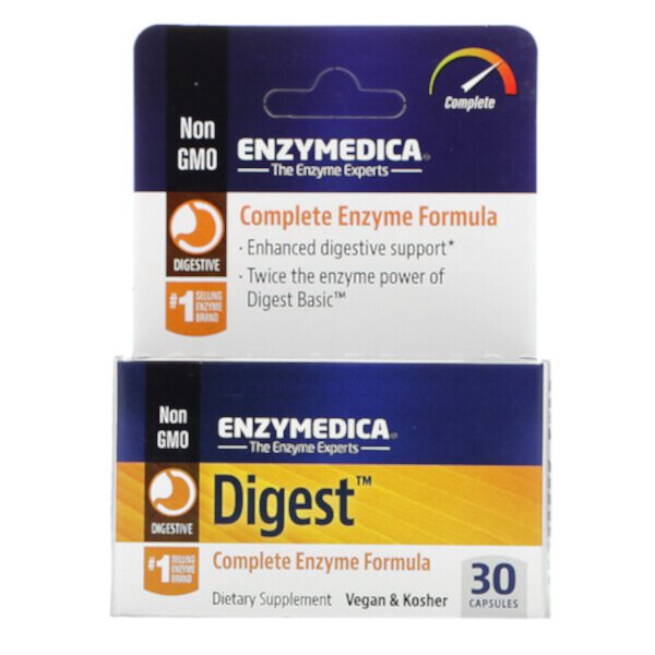 Digest, Комплексная формула ферментов, 30 капсул Enzymedica