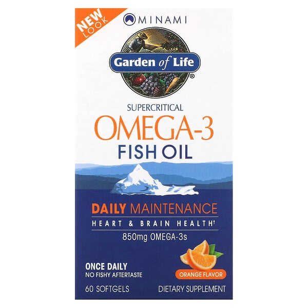 Garden of Life, Сверхкритический рыбий жир омега-3, апельсин, 60 мягких таблеток Minami Nutrition