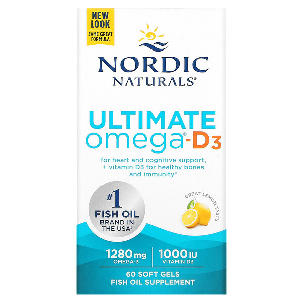 Ultimate Omega-D3, Лимон, 640 мг, 60 мягких желатиновых капсул Nordic Naturals