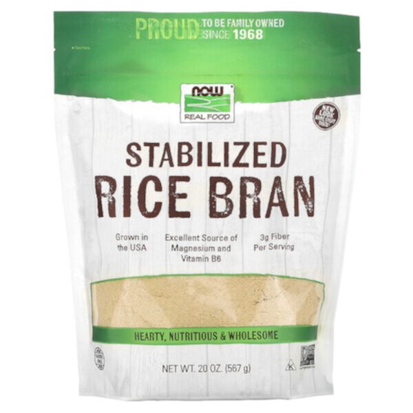 Real Food, Стабилизированные рисовые отруби, 20 унций (567 г) NOW Foods