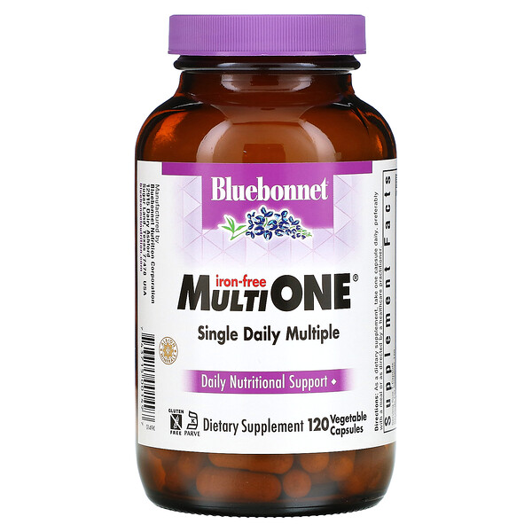 Multi One, Single Daily Multiple, без железа, 120 растительных капсул Bluebonnet Nutrition