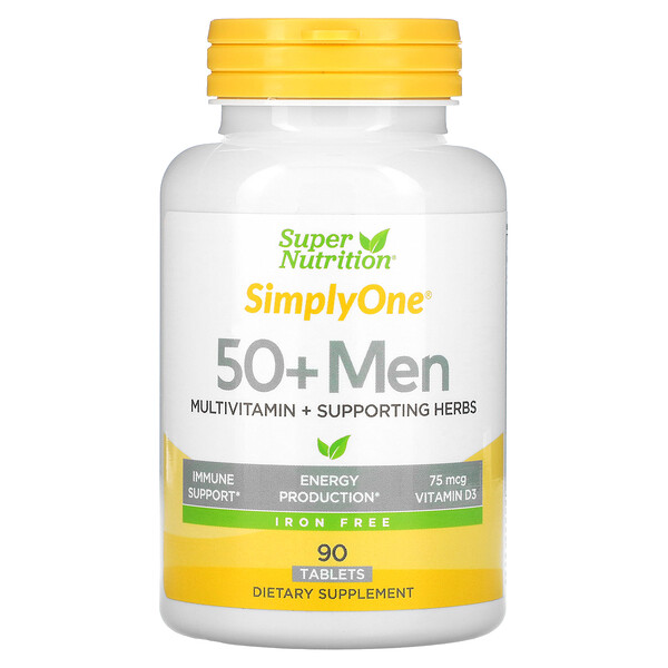 SimplyOne, Мультивитамины для мужчин старше 50 лет с поддерживающими травами, без железа, 90 таблеток Super Nutrition