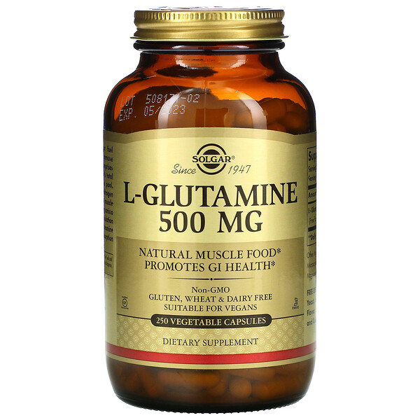 L-глютамин, 500 мг, 250 растительных капсул Solgar