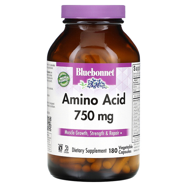 Аминокислоты - 750 мг - 180 растительных капсул - Bluebonnet Nutrition Bluebonnet Nutrition