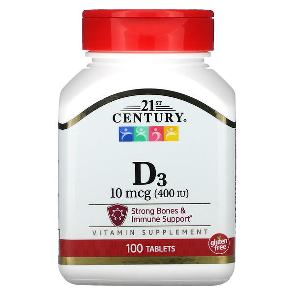 Витамин D3 - 10 мкг (400 МЕ) - 100 таблеток - 21st Century 21st Century