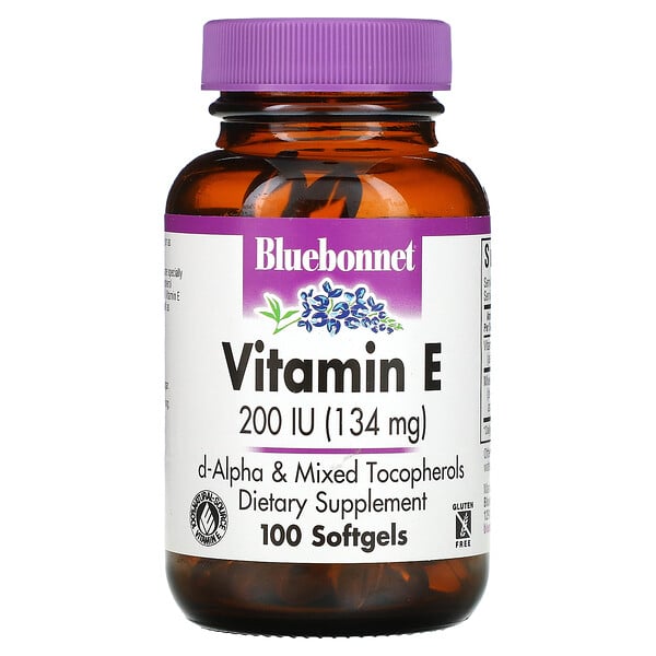 Витамин Е, 200 МЕ, 100 мягких таблеток Bluebonnet Nutrition