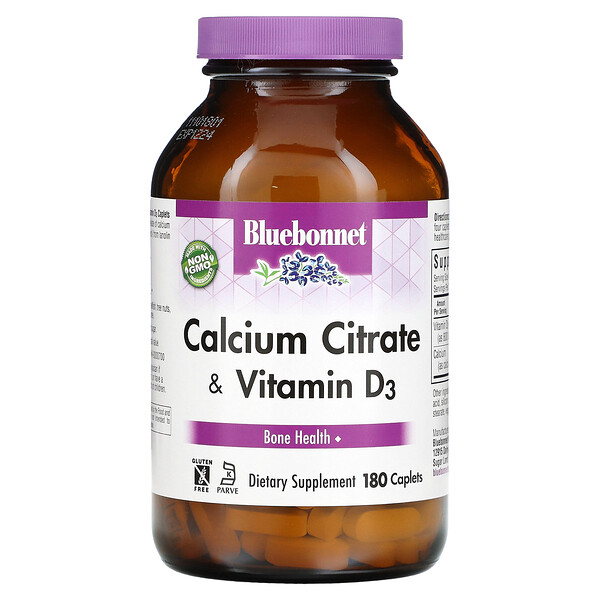 Calcium Citrate & Vitamin D3, 180 Caplets Bluebonnet Nutrition