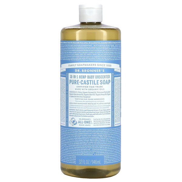 18-in-1 Hemp Pure-Castile Soap, Детское мыло без запаха, 32 жидких унции (946 мл) Dr. Bronner's