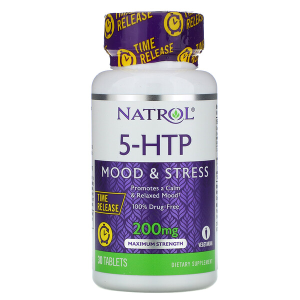 5-HTP, замедленное высвобождение, максимальная сила, 200 мг, 30 таблеток Natrol
