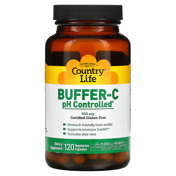 Buffer-C, рН-контролируемый, 500 мг, 120 вегетарианских капсул Country Life