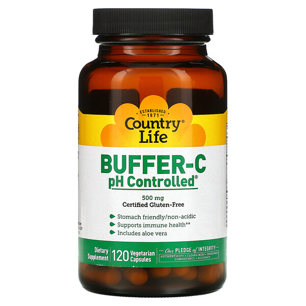 Buffer-C, pH Controlled, 500 mg, 120 Vegetarian Capsules (Вегетарианские капсулы) Country Life