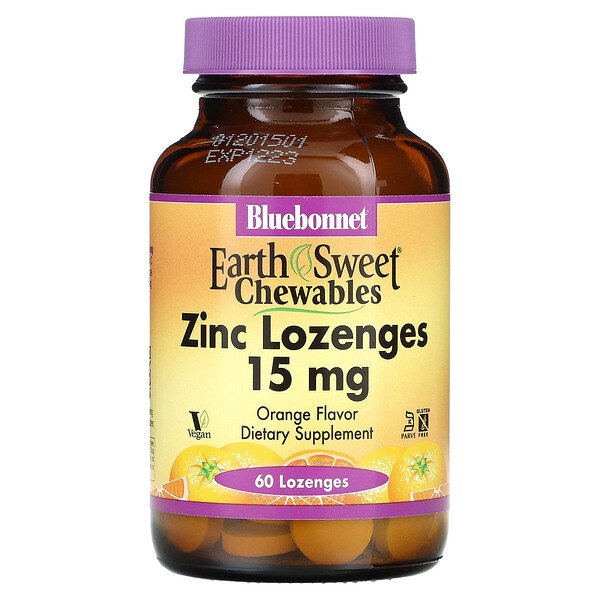 EarthSweet, Леденцы с цинком, натуральный апельсиновый вкус, 15 мг, 60 пастилок Bluebonnet Nutrition
