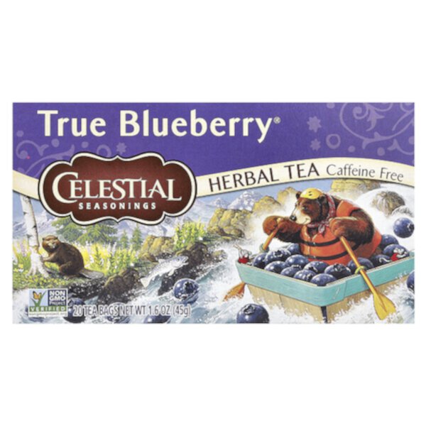 Herbal Tea, Настоящая черника, без кофеина, 20 чайных пакетиков, 1,6 унции (45 г) Celestial Seasonings