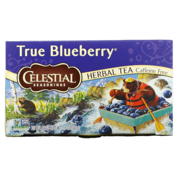 Herbal Tea, Настоящая черника, без кофеина, 20 чайных пакетиков, 1,6 унции (45 г) Celestial Seasonings