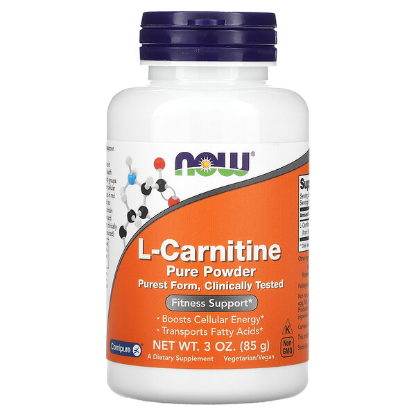 L-карнитин, чистый порошок, 3 унции (85 г) NOW Foods