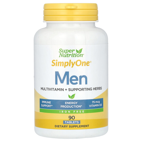 SimplyOne, Мультивитамины для мужчин + поддерживающие травы, без железа, 90 таблеток Super Nutrition