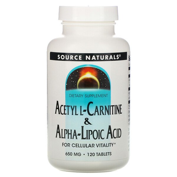 Ацетил-L-карнитин и альфа-липоевая кислота, 650 мг, 120 таблеток Source Naturals