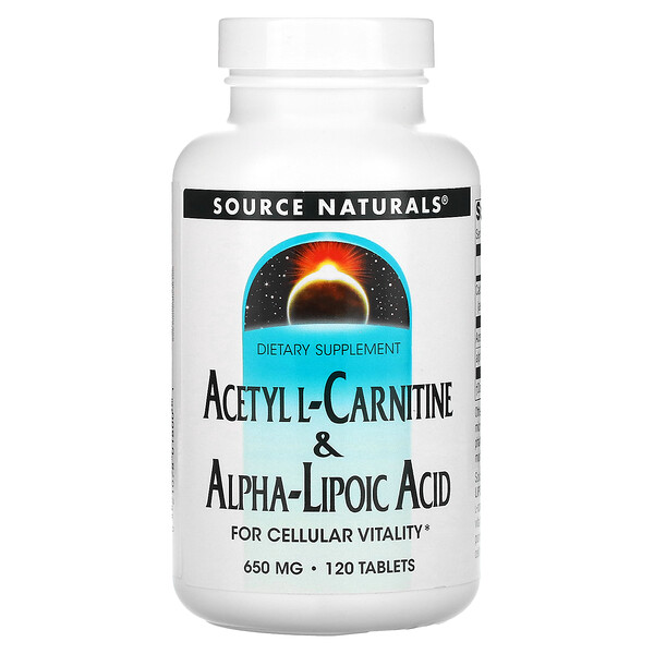 Ацетил L-Карнитин и Альфа-Липоевая Кислота - 650 мг - 120 таблеток - Source Naturals Source Naturals