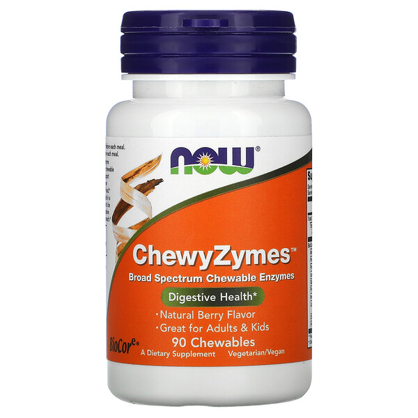 ChewyZymes, Натуральный Ягодный Вкус, 90 Жевательных Таблеток - NOW Foods NOW Foods