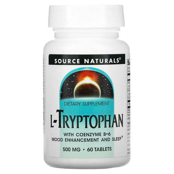 L-триптофан с коэнзимом B-6, 500 мг, 60 таблеток Source Naturals