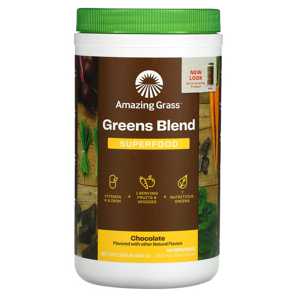 Green Blend Superfood, шоколад, 1,06 унции (480 г) Amazing Grass