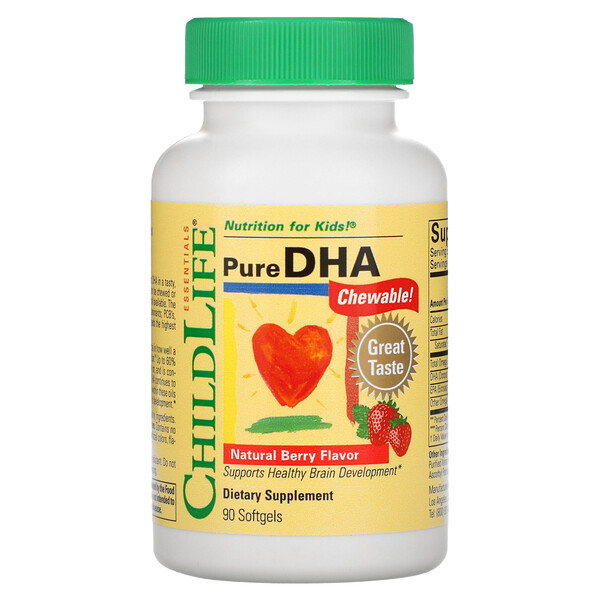 Pure DHA, натуральная ягода, 90 мягких таблеток ChildLife Essentials