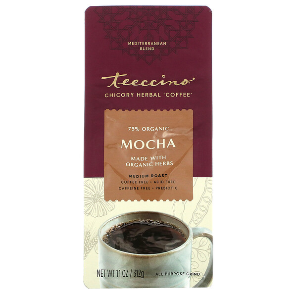 Кофе на травах с цикорием, Мокко, средней обжарки, без кофеина, 11 унций (312 г) Teeccino