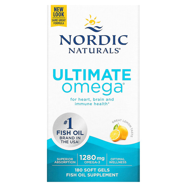 Ultimate Omega, Лимон, 1280 мг, 180 мягких желатиновых капсул (640 мг на мягкую желатиновую капсулу) Nordic Naturals
