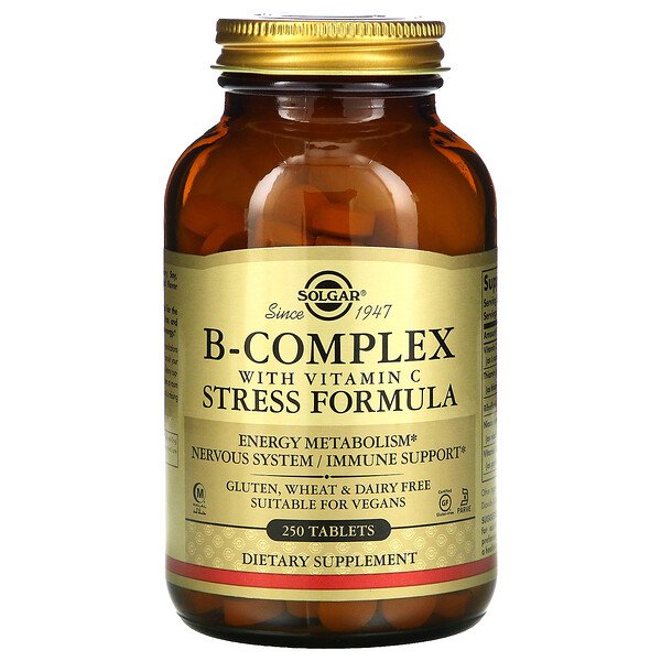 B-Complex с формулой стресса витамина C, 250 таблеток Solgar