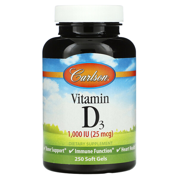 Витамин D3 - 25 мкг (1000 МЕ) - 250 мягких капсул - Carlson Carlson