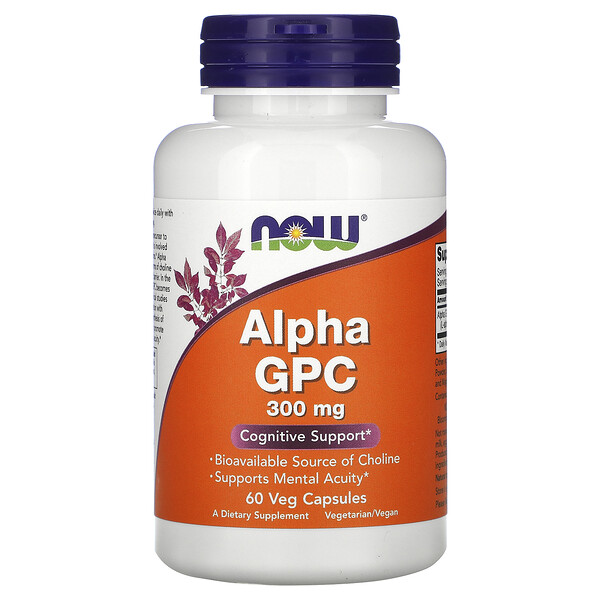 Alpha GPC, 300 мг, 60 растительных капсул NOW Foods