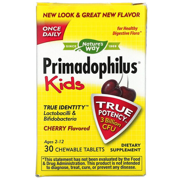 Primadophilus, Kids, 2–12 лет, вишня, 3 миллиарда КОЕ, 30 жевательных таблеток Nature's Way